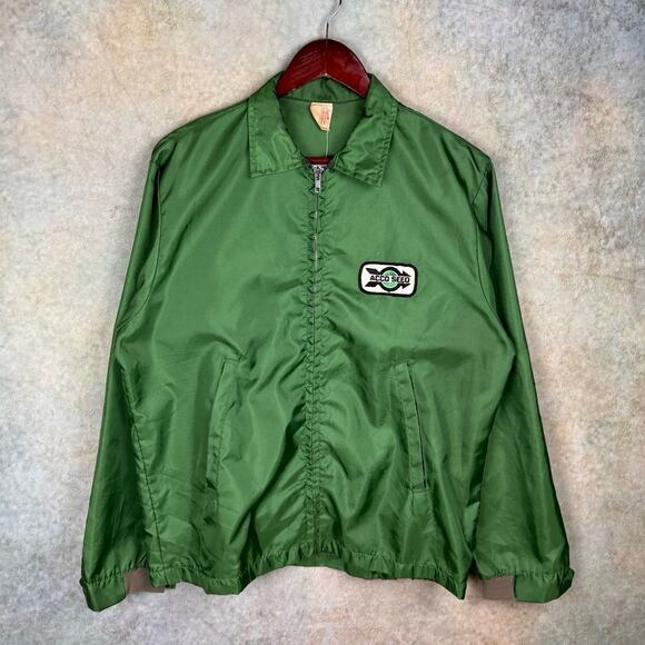 VTG 70s Racing Full Zip Jacket Mens Sz M Green Patch ACCD Seed USA Made Light - Picture 2 of 8